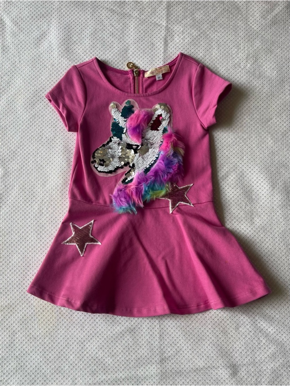 Pink Unicorn Sequin & Faux Fur Dress